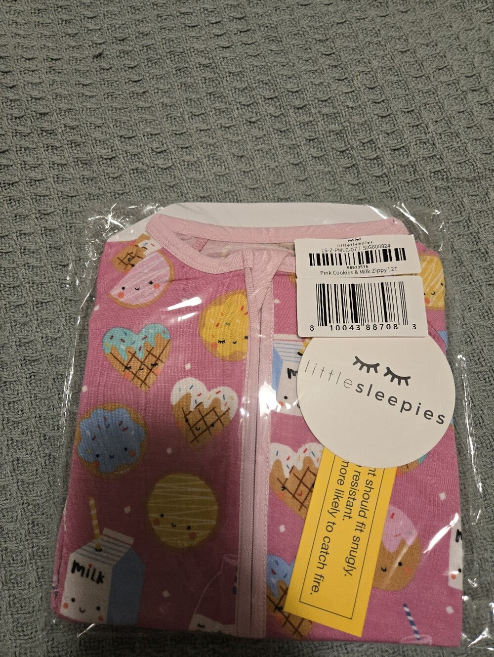 Little Sleepies Pink Cookies & Milk Zippy Pajamas 2T